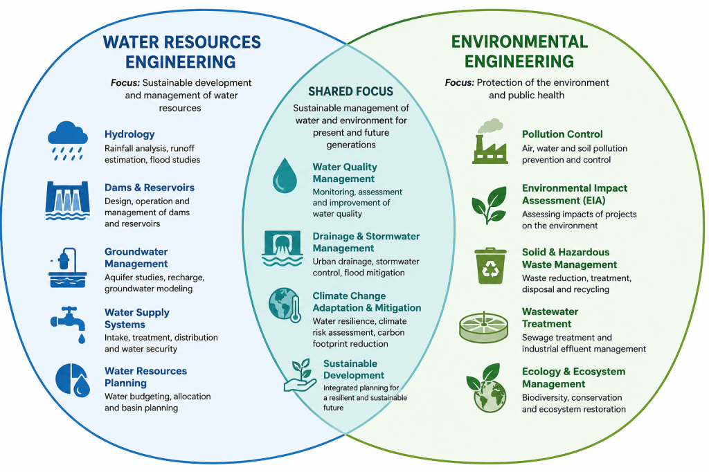 Difference between Water resources and Environmental Engineering and what they have in common