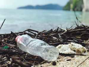 Plastic waste on the floor near the sea