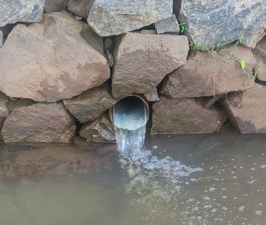 Water flowing from a drainage into a water body