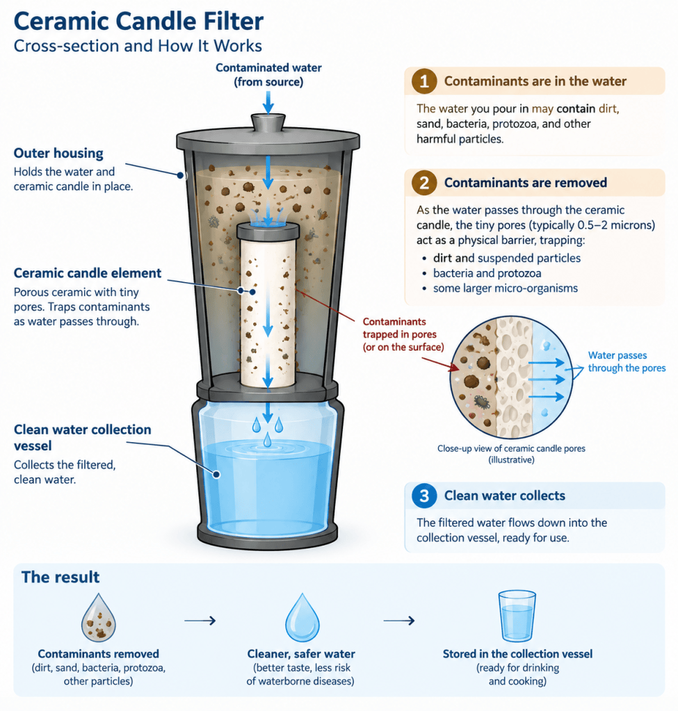Description of a candle filter, its casing and components